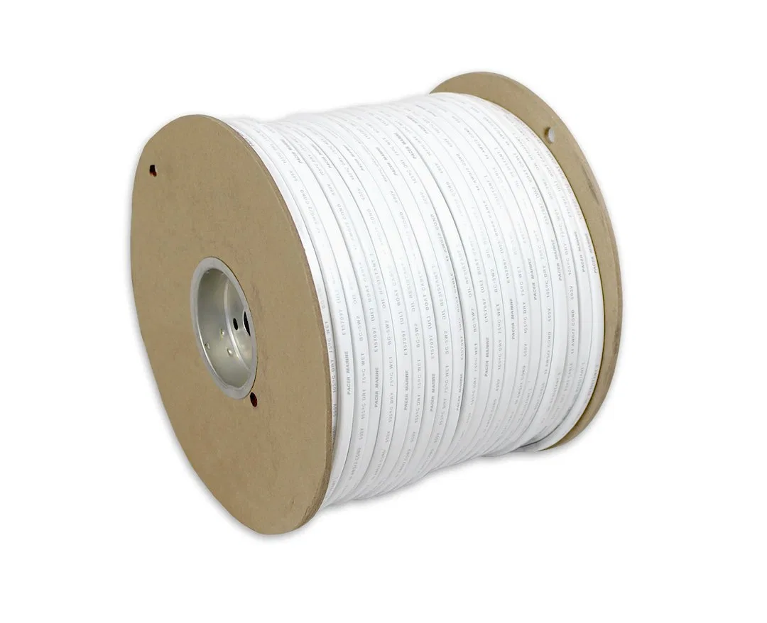 W14/2DC-500 – PACER Duplex Wire, Stranded Conductor 14/2 AWG Flat Encasement 600 Volts 500 Foot Roll Red/ Black Tinne...